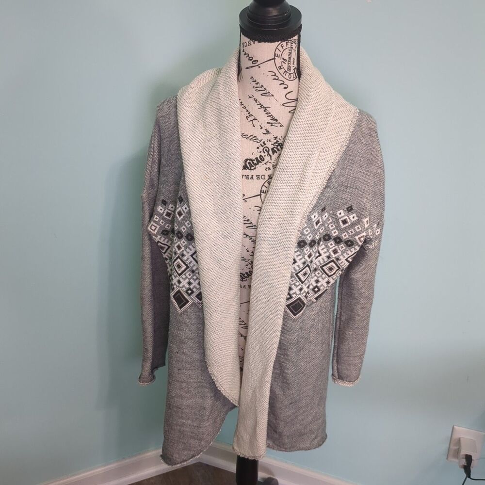 ELEMENT Heather Gray Acrylic Knit Cardigan Sweater Aztec open front medium